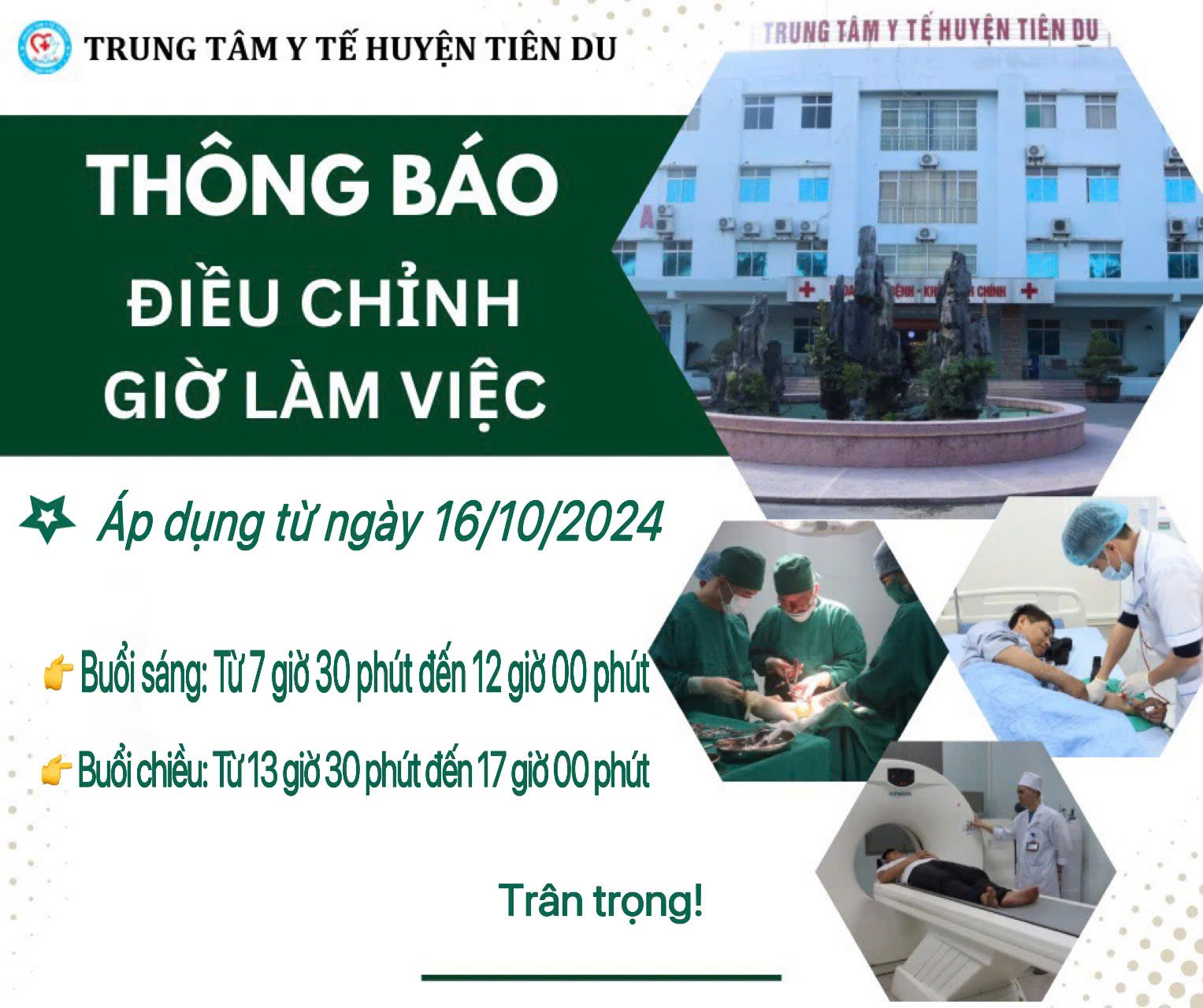 Thông báo: Điều chỉnh giờ làm việc